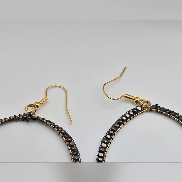 Ink + Alloy Handmade Beaded Hoop Earrings Matte Silver Lightweight Boho 3” - Picture 8 of 10